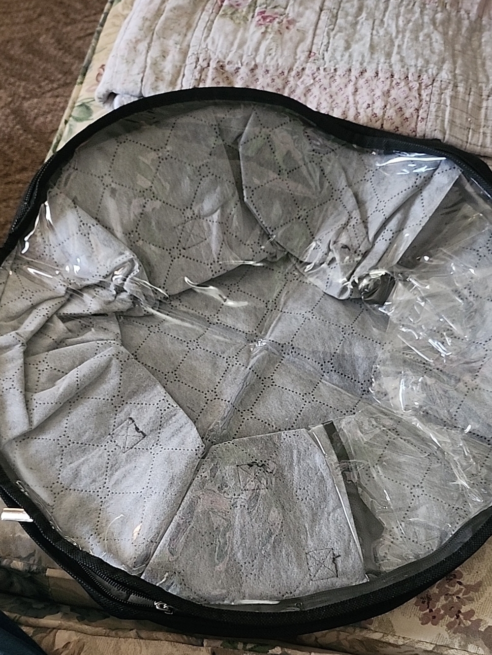 Clear Top Round Storage Bag - Black Bottom Zipper Close